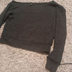 Women's Off-Shoulder Ribbed Sweater - Dark Grey